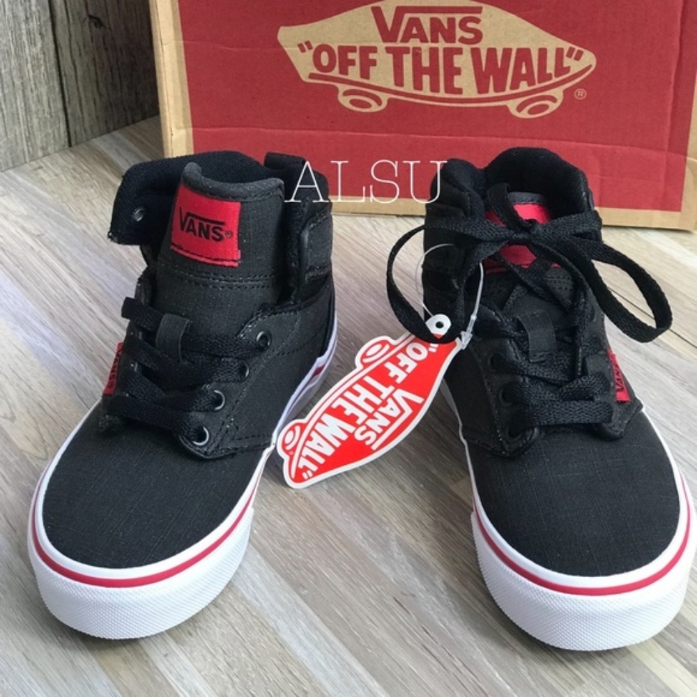 NWT VANS Atwood HI Rock Textile Black Red Kid’s - Picture 4 of 8